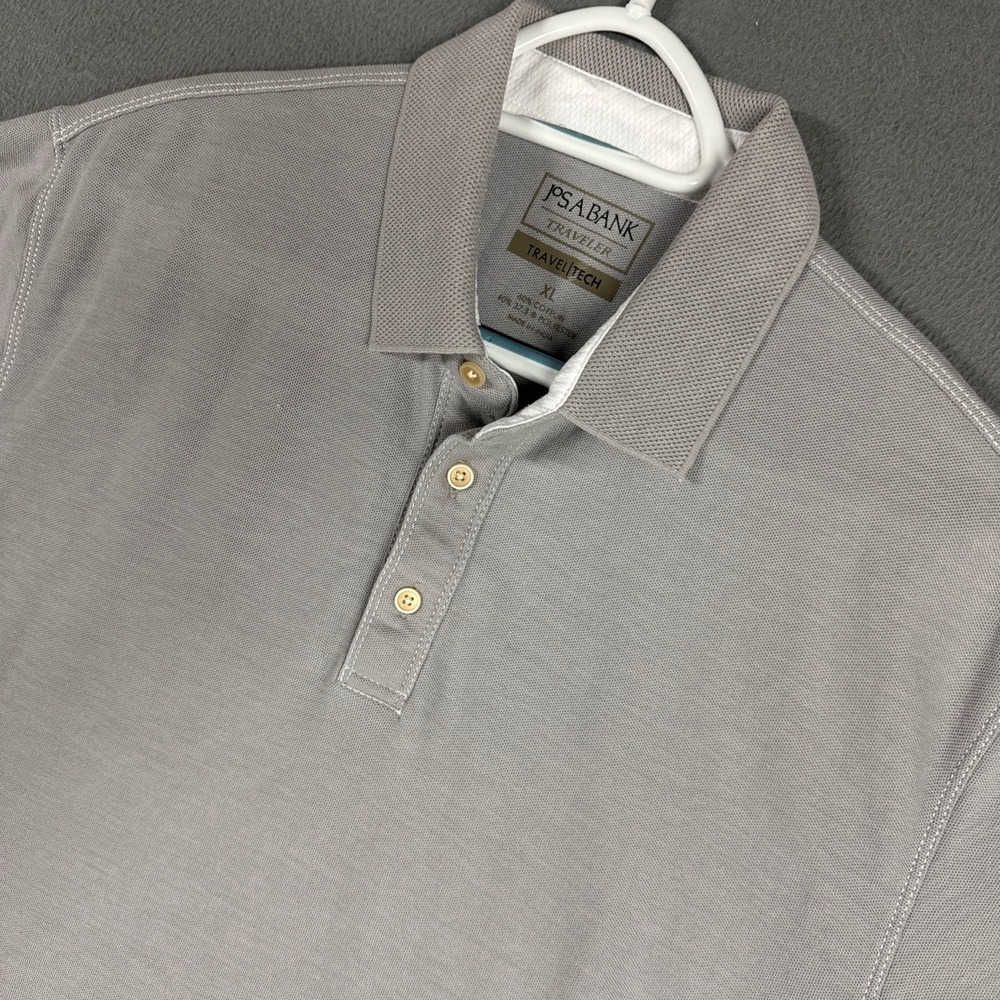 Jos. A. Bank Polo Shirt Mens XL Gray Traveler Travel Tech Short Sleeve Cotton